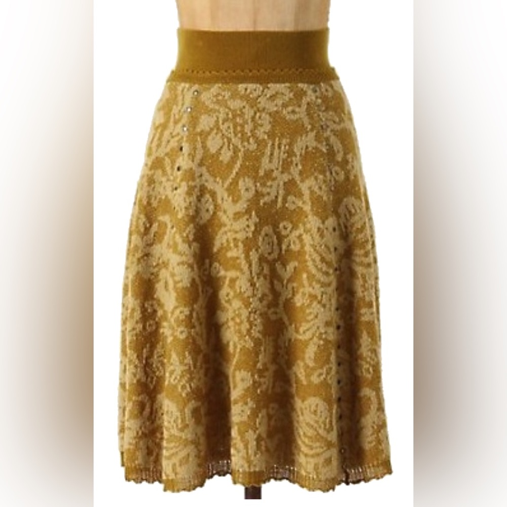 ANTHROPOLOGIE MOTH Wool Blend Hellebore Sweater Skirt XL mustard Grommets Detail